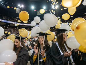 students celebrating graduation